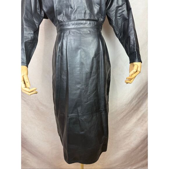 Vintage Designer Leather Dress 1980s Vakko New York Alt Goth Grunge 90s - Picture 4 of 11